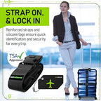 Untethered Ultimate Travel Set: 4 Premium Luggage Straps and 4 Silicone Tags - Secure & Identify Your Bags with Ease (Black +