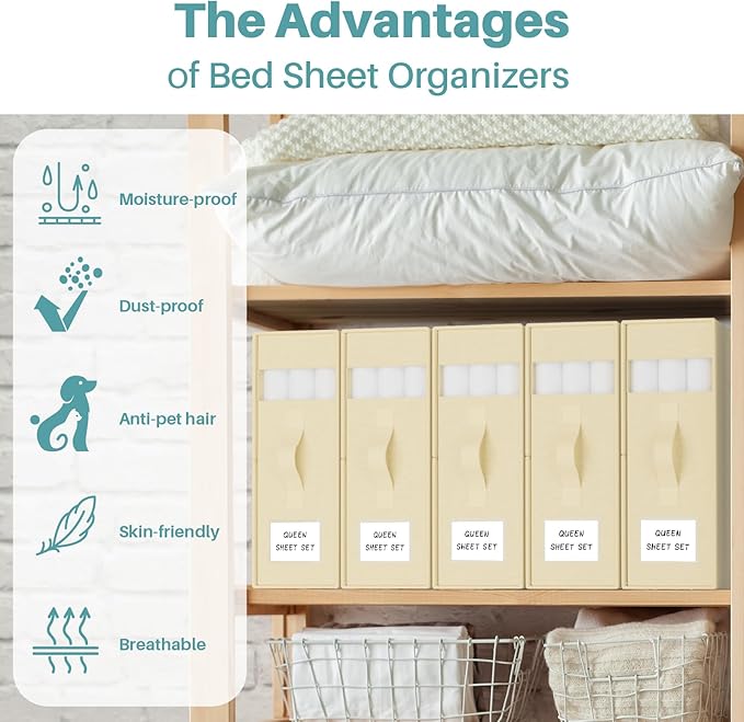 PARANTA Bed Sheet Organizers and Storage 8 Pack,Foldable Linen Closet Organizer,Twin Full Bed Sheet Organizers with Label Han