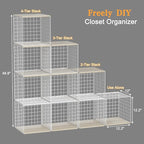 4 Pack Closet Organizers and Storage with Wood Top, Stackable Closet Shelf Organizer, Double Storage Design, Clothes Storage 