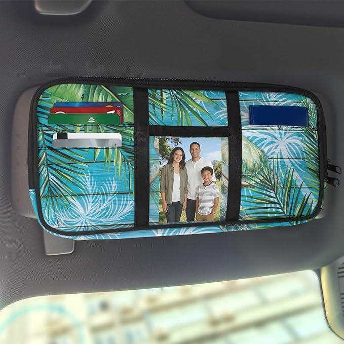 Cute Print Car Sun Visor Organizer Multi-Pocket Visor Storage Pouch Sunglasses Holder Sunvisor Storage Bag with Zipper Pockets,Adjustable Straps,Sea Turtle