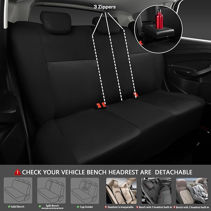 CAR PASS Universal 13PCS 3D Air Mesh Car Seat Covers -100% Breathable Seat Covers Full Sets Steering Wheel and Belt Cover Airbag and Rear Split Bench Compatible for Automotive SUV Truck (Pure Black)