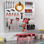 FZK Peg Board, 4 Pack Metal Pegboard Kit,Silver Pegboard Wall Organizer with 32 Pcs Hooks, Peg Board for Walls Home, Garage T