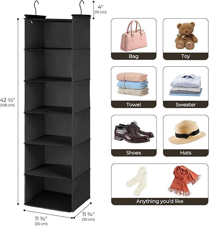GRANNY SAYS 6 Shelf Hanging Closet Organizers and Storage, Collapsible Closet Hanging Organizer with 2 Sturdy Hooks, Large Ha