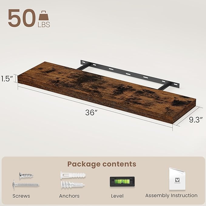 Vivelove Floating Shelves for Wall Mounted, 36 Inches Long Shelves, Display Shelf for Bathroom Living Room Kitchen Bedroom Of