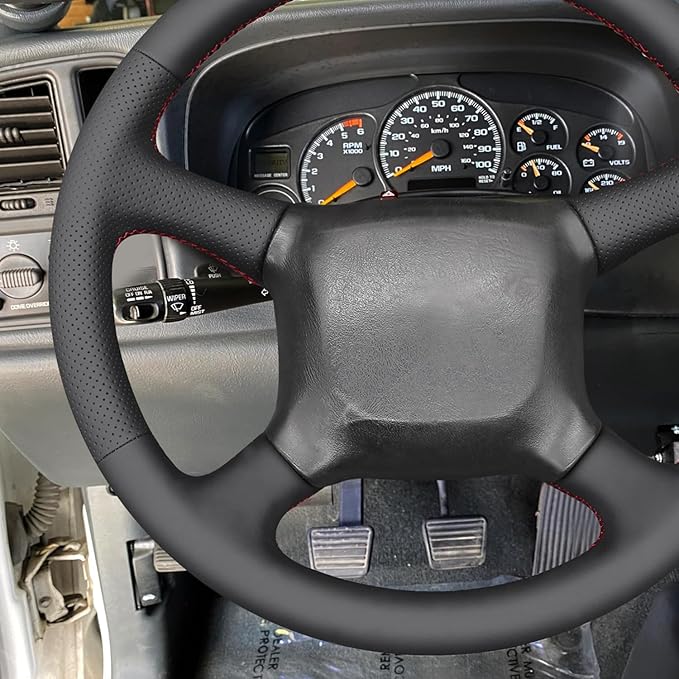 MEWANT DIY Genuine Leather Steering Wheel Cover for Chevy Silverado 1500 Astro Blazer C/K Kodiak S10 Suburban Tahoe