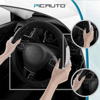 PIC AUTO Steering Wheel Cover, Glitter Gel Particles & Black Luxury Leather Car Steering Cover, Universal Fit 14.5"-15.5" Ant