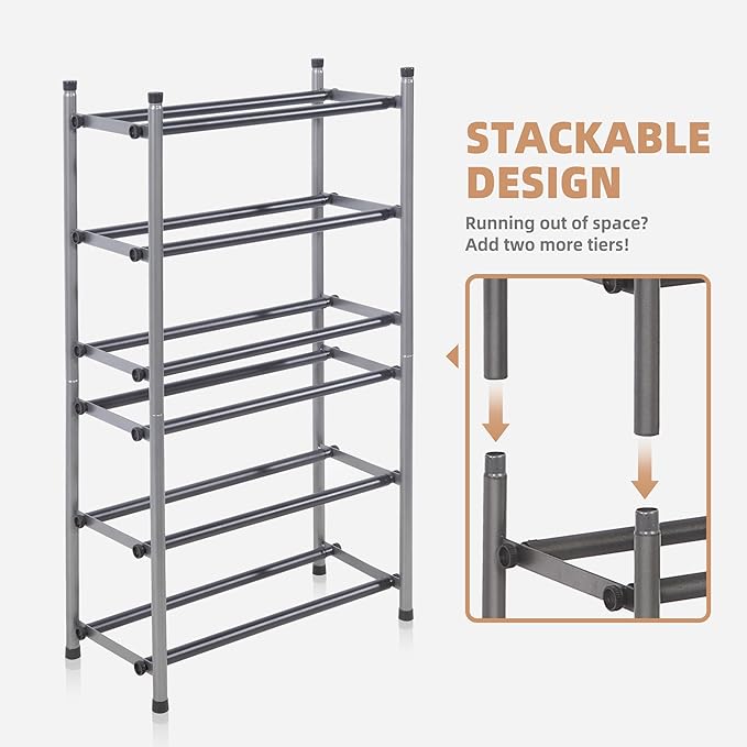 STORAGE MANIAC Expandable Shoe Rack, 16 Pairs Stackable Small Shoe Rack, Metal Adjustable Shoes Organizer for Closet, Entrywa