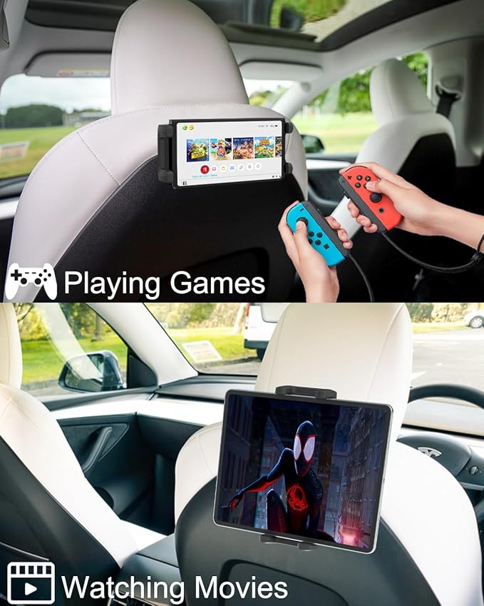 Tesla Back Seat Tablet Holder, Model 3/Y Headrest Tablet Mount with Metal Ball Head, Model Y Rear Seat iPad Mount, Compatible iPad Pro 12.9, Air, Mini, Galaxy Z Fold, Fire HD, 4-13" Tablets