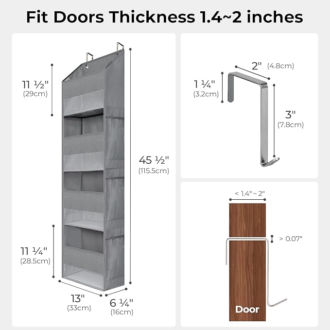 GRANNY SAYS Over the Door Organizer, 4-Shelf Behind the Door Storage with 6 Pockets, Waterproof 300D Oxford Fabric Hanging Or