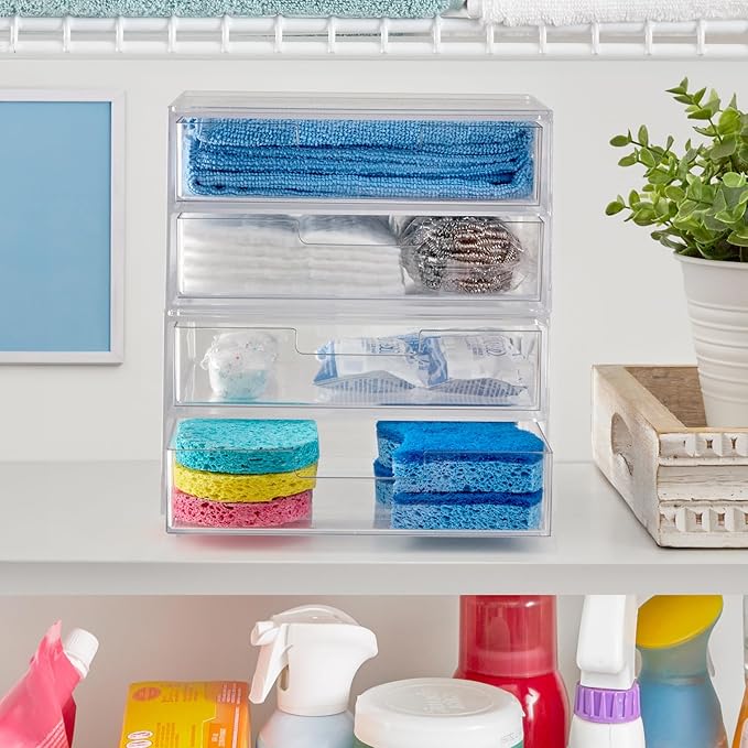 STORi Chloe Space-Saving Clear Drawer Organizer (4 Wide Drawers) Sort Office, Kitchen, Beauty Supplies, Makeup, Pens, Jewelry