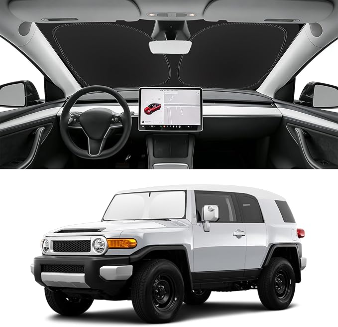 Custom Fit Windshield Sun Shade for Toyota FJ Cruiser 2007-2014, Blocks UV & Heat, Front Window Sunshade Accessories, Easy Fold & Store Keep Your Car Cooler
