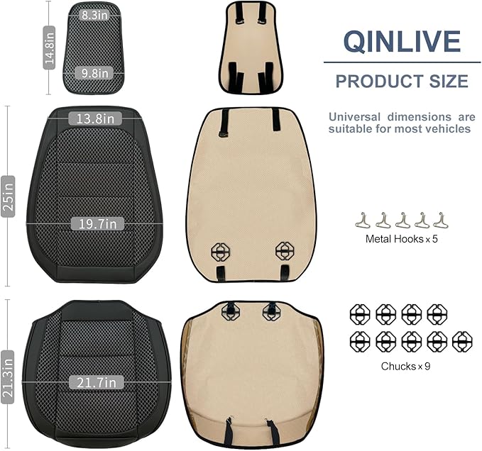2 Pack Ventilated Cooling Car Seat Covers for Summer, 3D Air Mesh Breathable Leather Front Seat Protectors with Storage Pocke