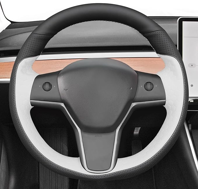 MEWANT Hand Stitched Steering Wheel Cover for Tesla Model 3 2017-2023 / Model Y 2020-2023 Accessories