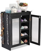 Ikee Design Wooden Countertop Storage Cabinet with Wavy Magnetic Door, Adjustable Shelves, Removable Hooks. Perfect for Perfu