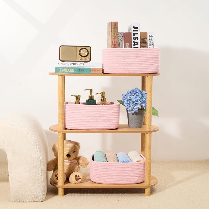 MiniArk Small Storage Baskets for Organizing | Closet Organizer Bins | Shelf Toy Basket | Woven Rope Baskets | Cube Decorativ