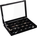 Frebeauty Velvet Jewelry Tray,24 Grid Jewelry Organizer with Clear Lid,Earring Holder Organizer with Clasp,Drawer Insert Ring