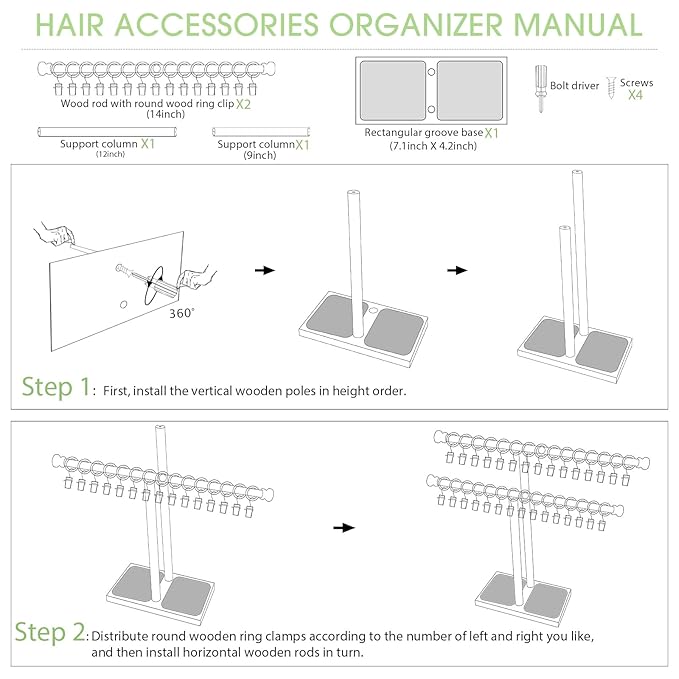 POVETIRE Headband Holder Stand Storage for Baby, 2 Tier Wooden Bow Organizer for Girls Hair Bows, Infant Hair Accessories Rac