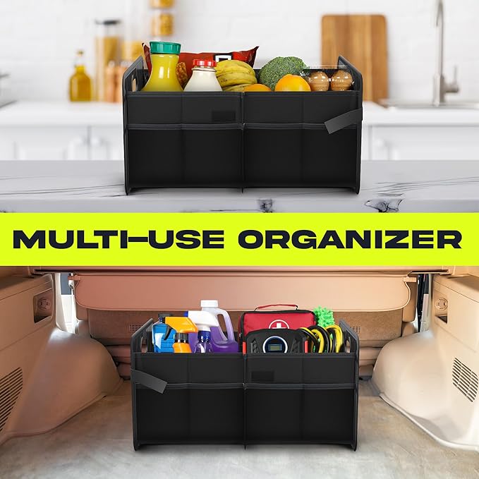 FORTEM Car Trunk Organizer, Collapsible Two Compartment Organizer, Foldable SUV & Truck Storage for Car Accessories for