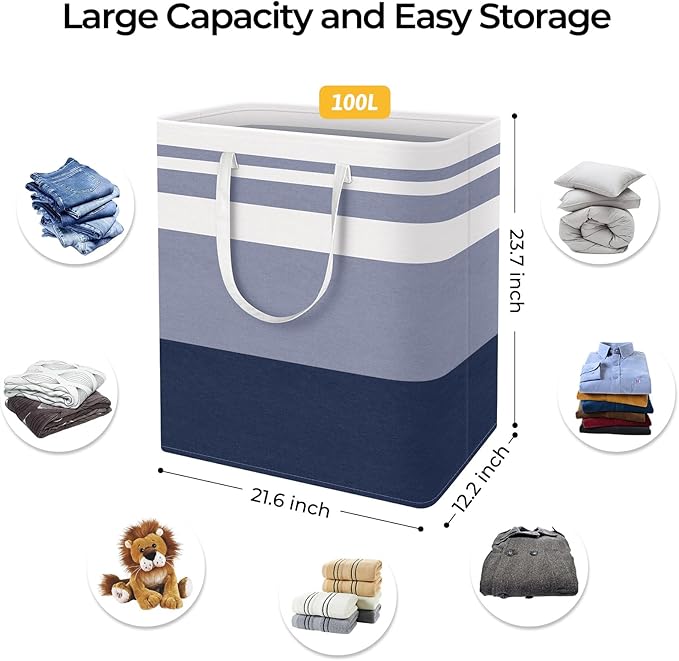 HomeHacks 2-Pack Large Laundry Basket, Waterproof, Freestanding Laundry Hamper, Collapsible Tall Clothes Hamper with Extended
