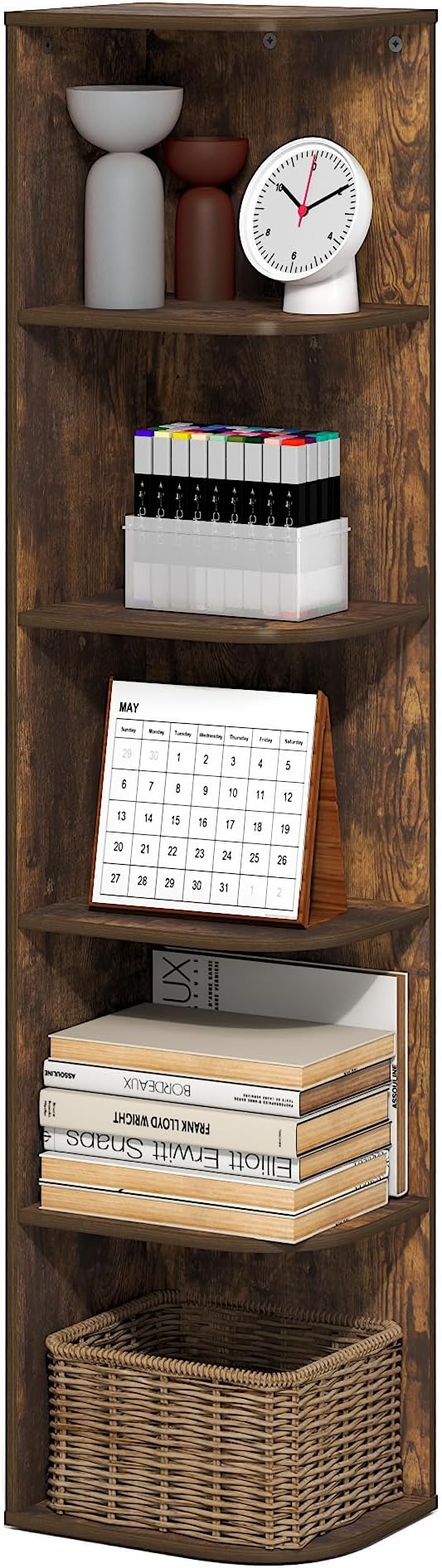 Furinno PASIR Book Shelf, 5-Tier Corner Bookshelf with Open Shelf, Standing Bookcase, 9.3 x 12 x 51.7, for Organization and S