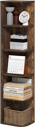 Furinno PASIR Book Shelf, 5-Tier Corner Bookshelf with Open Shelf, Standing Bookcase, 9.3 x 12 x 51.7, for Organization and S