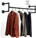 Wall Mounted Clothes Rack - 54" Industrial Pipe Clothing Garment Rack, Space-Saving Heavy Duty Detachable Black Iron Clothes 