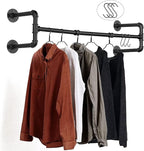 Wall Mounted Clothes Rack - 54" Industrial Pipe Clothing Garment Rack, Space-Saving Heavy Duty Detachable Black Iron Clothes 