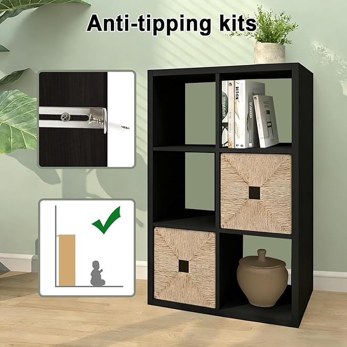 CTESNE【2026 Wooden Thick Frame 6 Cube Storage Organizer Shelf with Anti-Tipping Kits + Reversible Open Back Bookcase, Horizon