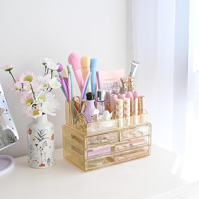 Ikee Design Acrylic Makeup Organizer with 4 Drawers Removable Top Lipstick Holders, Cosmetics Organizer for Skincare, Accesso