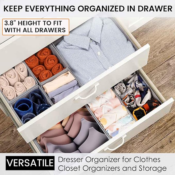 【FAMILY PACK】Drawer Organizer Clothes, 20 Pack Dresser Organizer Bins for Baby Clothes - Underwear Bra Sock Organizer - Fabri