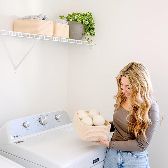 NaturalCozy 11.8"x8"x4.5” Storage Baskets for Shelves 3 Pack | Cotton Rope Woven Small Baskets for Organizing | Small Storage