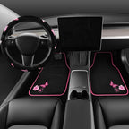 CAR PASS Embroidery Butterfly Steering Wheel Cover and Waterproof Car Floor Mats,Pink Car Mats 14.5-15inch Steering Wheel Cov