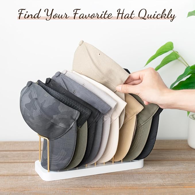 Mkono Hat Organizer for Baseball Caps, Hat Holder for 10 Baseball Caps, Tabletop Hat Rack Stand Storage Display Cap Organizer