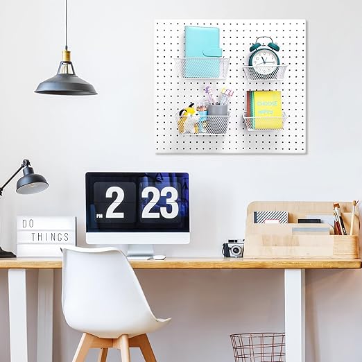 Sieral 4 Pcs Pegboard Baskets Metal Wire Shelf Baskets Peg Board Organizer Accessories Wall Mount Organizer Attachments for G