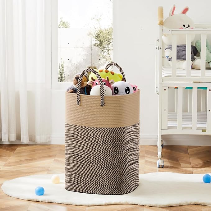 Laundry Basket,Woven Cotton Rope Laundry Hamper,Versatile Storage for Dirty Clothes,Baby Toys,and Blankets in Bathroom, Nurse