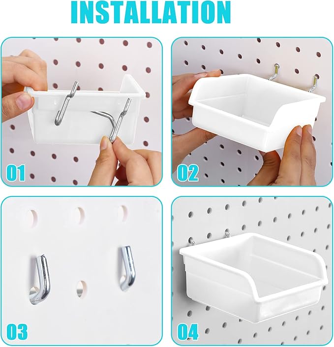Yookeer 20 Pcs Pegboard Bins and Cups with Hooks and Loops Peg Assortment Organizer Accessories Various Tool Organizer Pegboa
