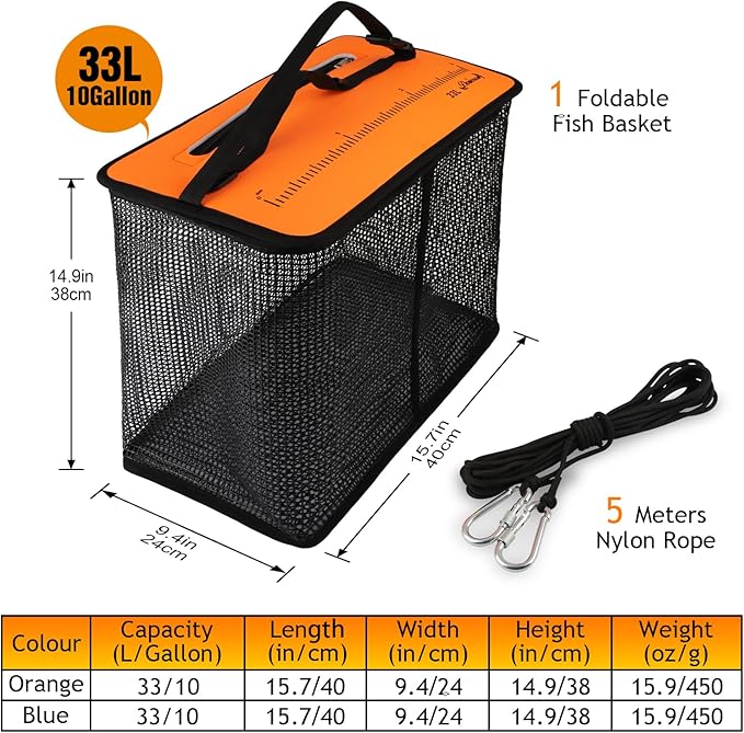 Dovesun Floating Fishing Basket, Collapsible Fish Basket Portable Fishing Net Quick-Drying Rubber Coated Fishing Bait Storage