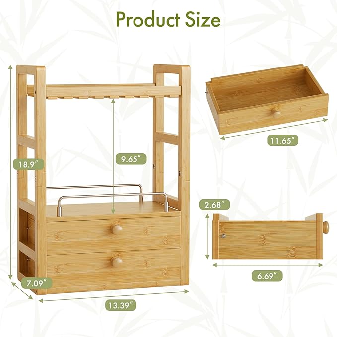 AmazerBath Bamboo Bathroom Countertop Organizer, 2-Tier Makeup Organizer with 2 Drawers, Vanity Organizer Storage Coffee Matc