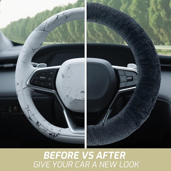 AEGIS Cover Sheepskin Steering Wheel Cover Premium Luxury AUS Genuine Merino Wool All-Season Non-Slip for Cars Fits 14.5-15.5" Wheels (Charcoal)