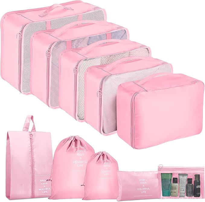 Packing Cubes for Travel - 10 Set Luggage Organizer Bags for Family, Mesh Breathable Travel Packing Cubes for Suitcases Durab