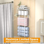 Towel Racks for Bathroom Wall Mounted, 4 tire Bath Towel Storage - with 2 Pack Towel Shelf and Floating Shelves Over Toilet, 