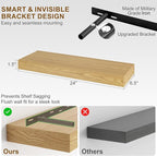Fun Memories Floating Shelves for Wall, 24Inch Floating Shelves Set of 2, Hanging Shelf with Invisible Brackets, Wood Shelves
