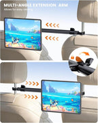 OHLPRO Car Headrest Tablet Mount Holder for Kids Road Trip Essentials - Extendable Aluminum Bar (33" Max) for Center View, 360° Rotation Magnetic Backseat Stand Fits 4.7-12.9" Tablet & Phone