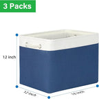 Bidtakay Large Storage Baskets for Shelves 3 Pack Fabric Storage Bins for Organizing Navy Blue Decorative Baskets Linen Colla
