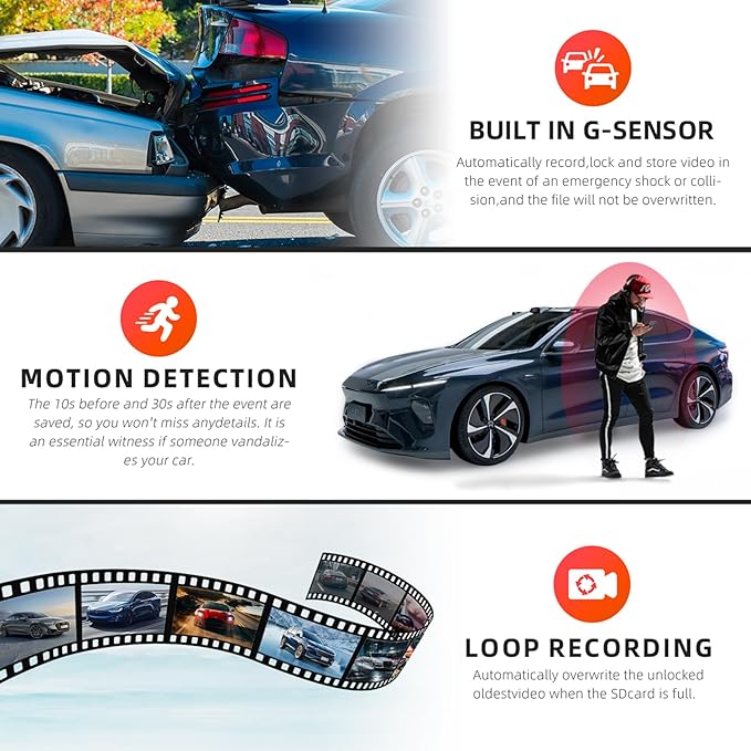 Mirror Dash Cam, 4 Channel Dash Cam Front and Rear/Inside, Touch Screen 12’’ FHD 1080Px4 Rear View Mirror Camera, 8 IR Night 
