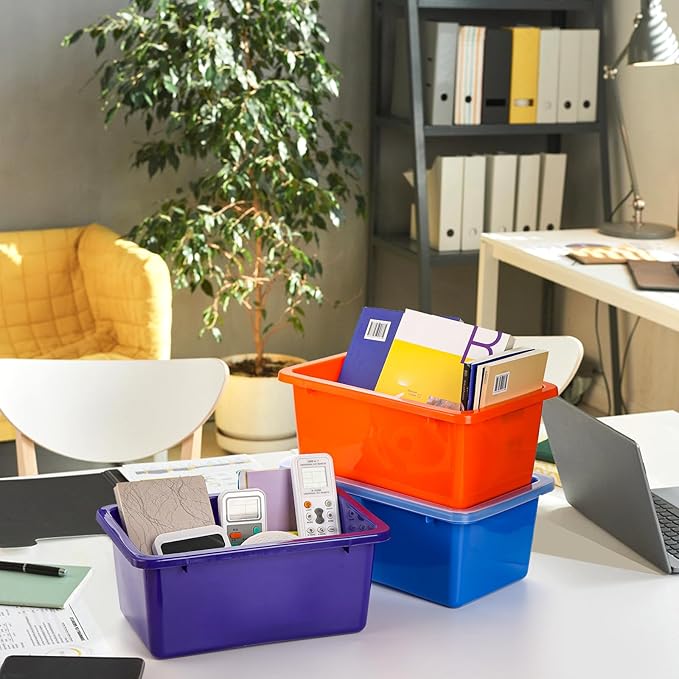 Nicunom 6 Pack Small Cubby Bins Storage Bins with Lids, 5 Qt Plastic Storage Bins Colorful Toy Storage Containers, Stackable 