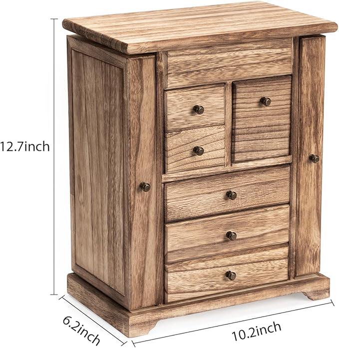 Jewelry Box for Women, Rustic Wooden Jewelry Boxes & Organizers with Mirror & Drawers,6 Layer Jewelry Organizer Box for Rings