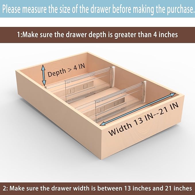 8 Pack Adjustable Drawer Dividers for Clothes,4" High Clear Expandable From 13-21" Drawer Organizers, PC Plastic Separators f