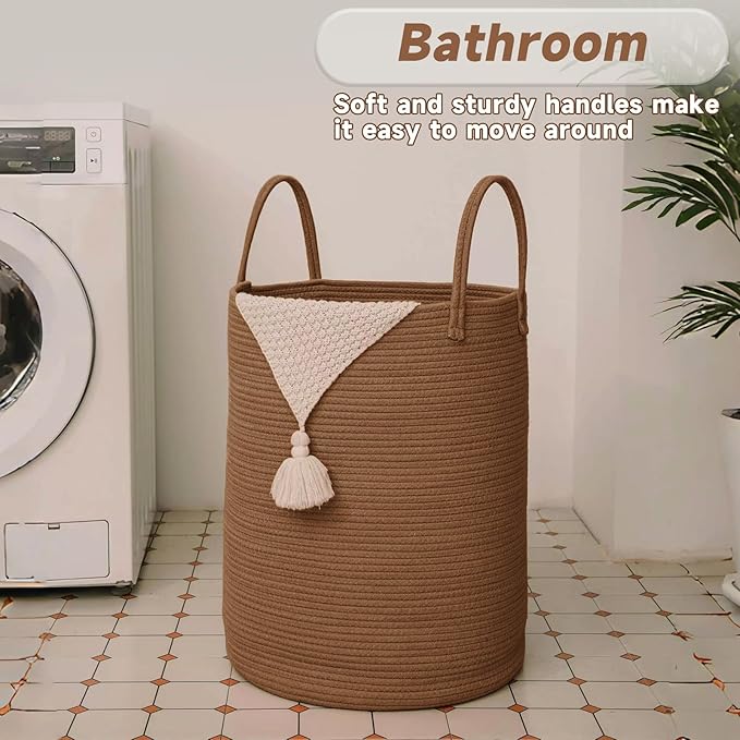 JMvicyroam Large Woven Laundry Basket Hamper,80L Cotton Rope Storage Bin for Blankets,Toys and Clothes,Decorative Tall Nurser
