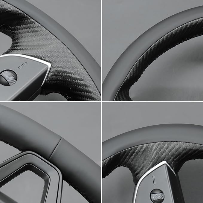 MEWANT DIY Stitching Real Leather Steering Wheel Cover Wrap for Tesla Model 3 Highland 2023-2025/Model Y 2025 Highland for Tesla Model 3/Model Y Accessories(3D Style)